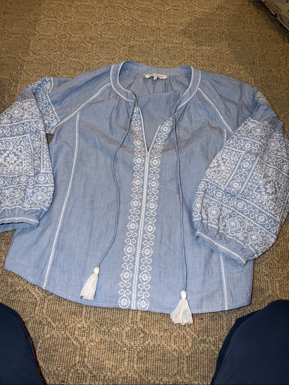 Specialty Embroidered Blouse - Light Blue
